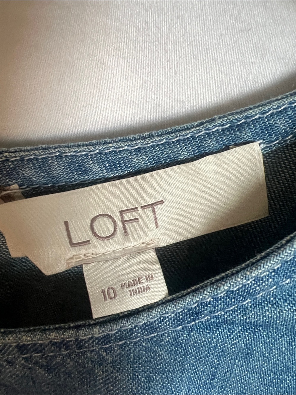 LOFT Light Blue Denim Puff-Sleeve Blouse with Sequin Detail - Picture 3 of 13